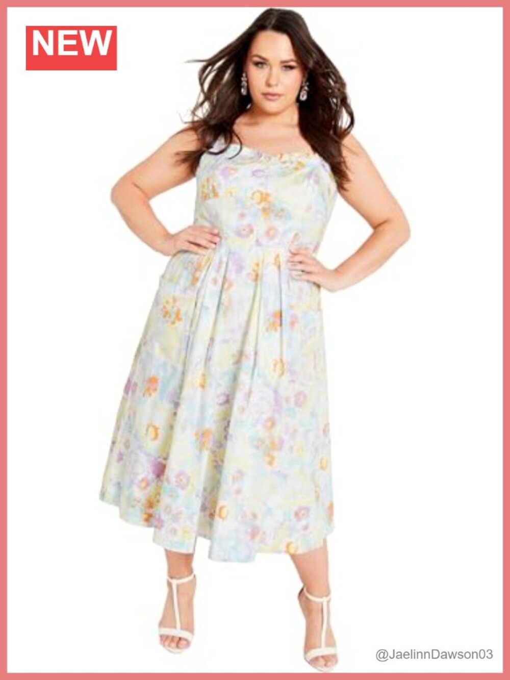 Plus Size Floral Midi Dress Pleated Sweetheart Sundress with Pockets
